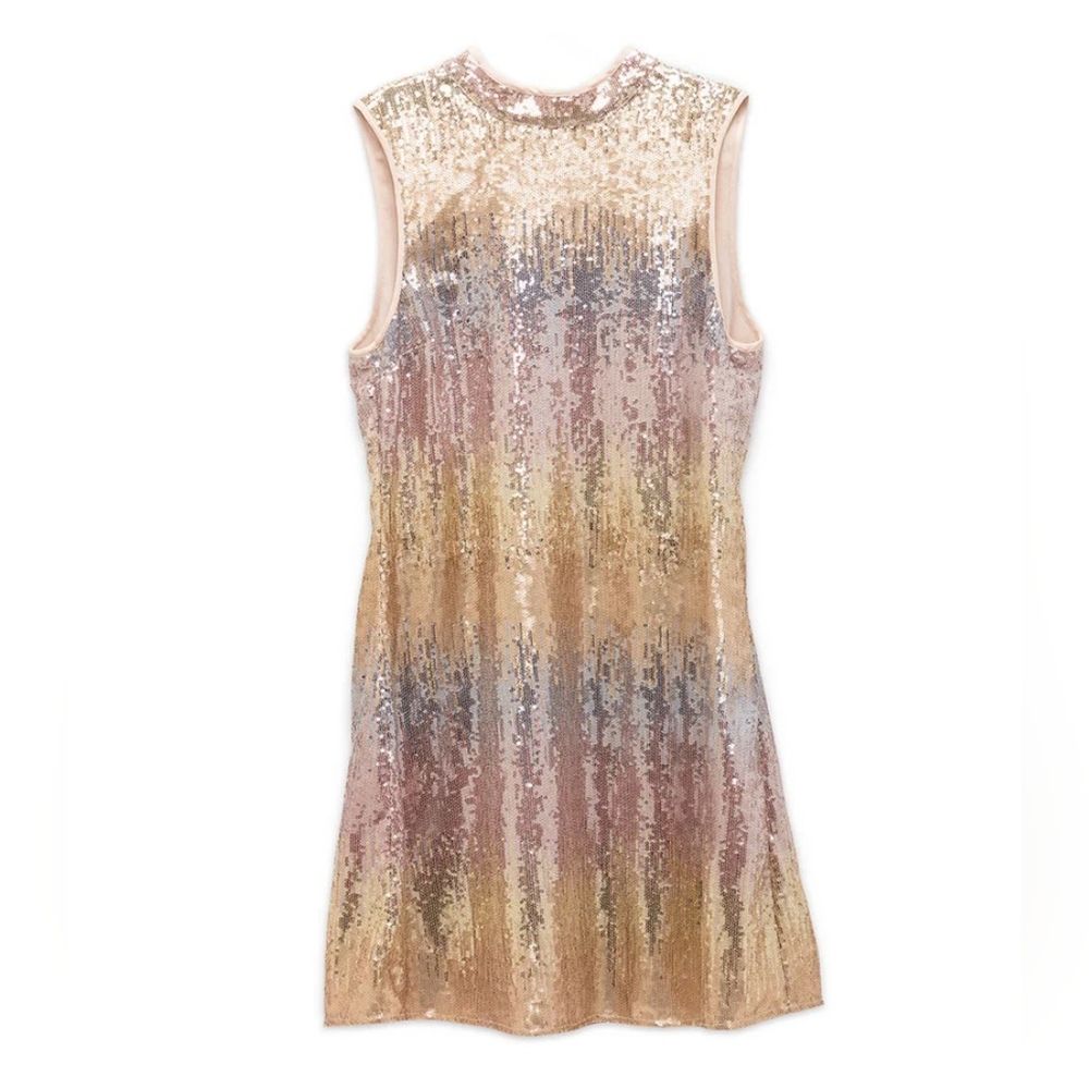 AS by DF Sequin Sleeveless Dress Pastel Rainbow Ombre Shift Silhouette Mock Neck
